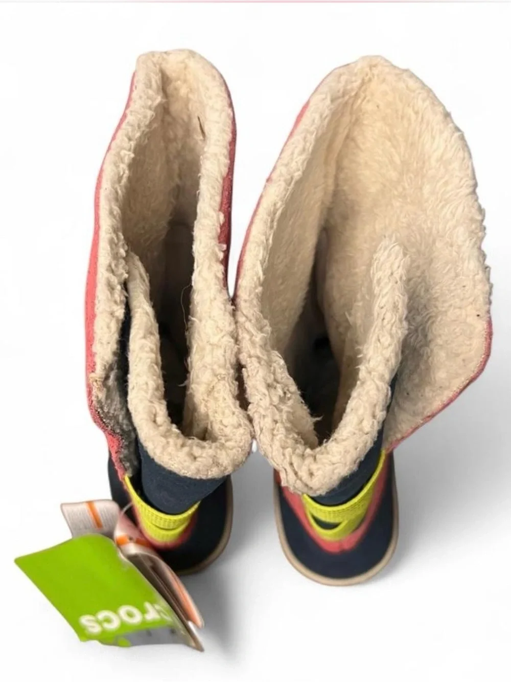 Crocs Kids Fleece Lined Winter Boots Pink Navy‎ NWT Cozy Snow Shoes Size 6